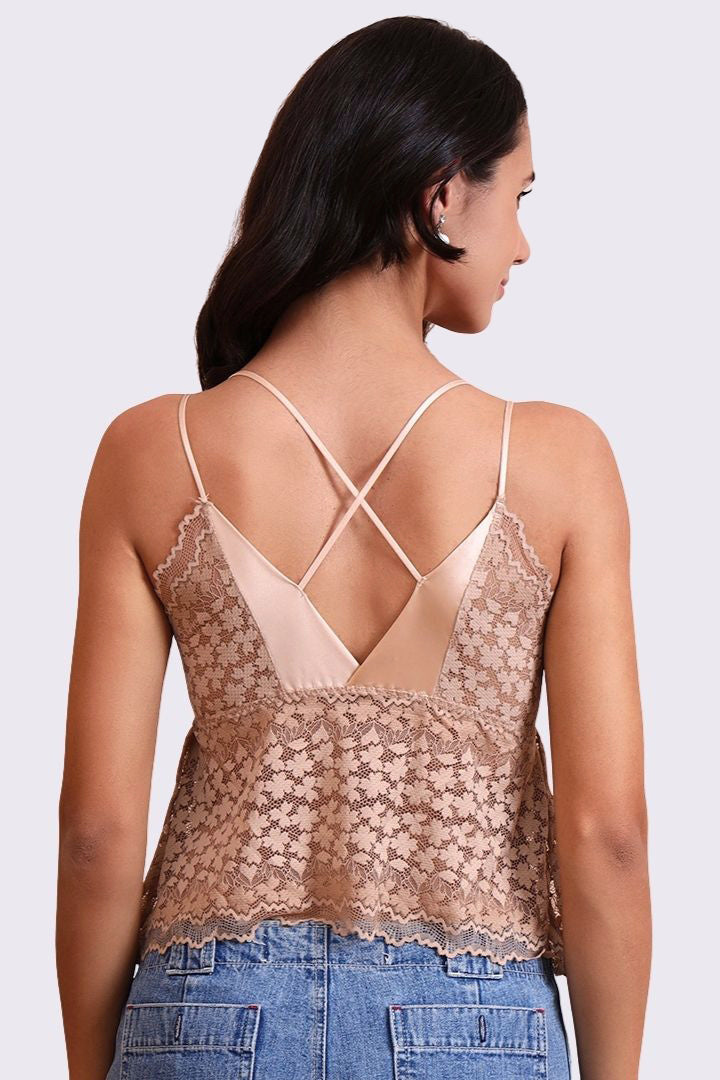AXTZH Lace Bralette for Women Featuring Elegant Sheer Floral Overlay and Soft Support-X3154-ALMOND-CN124