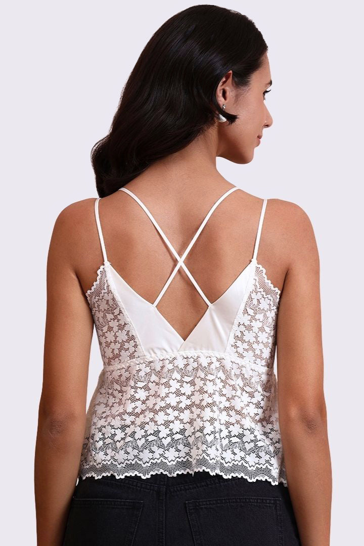 AXTZH Lace Bralette for Women Featuring Elegant Sheer Floral Overlay and Soft Support-X3154-WHITE-CN124