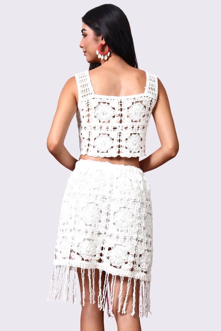 AXTZH  Lightweight Beachwear Top for Women Featuring Boho Crochet Detailing-X2526-WHITE-BW1PBL