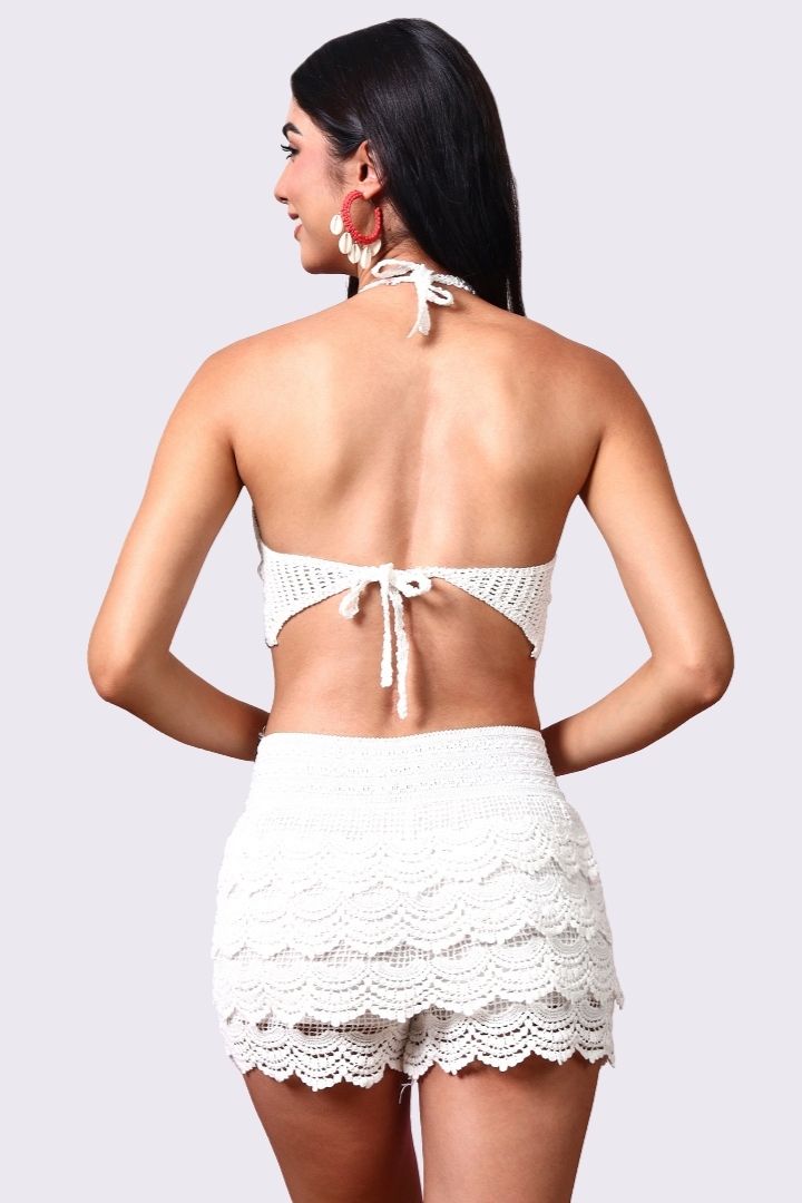 AXTZH Crochet Beach Shorts with Handcrafted Detailing and Scalloped Hemline-X0345-WHITE2-BW1PST
