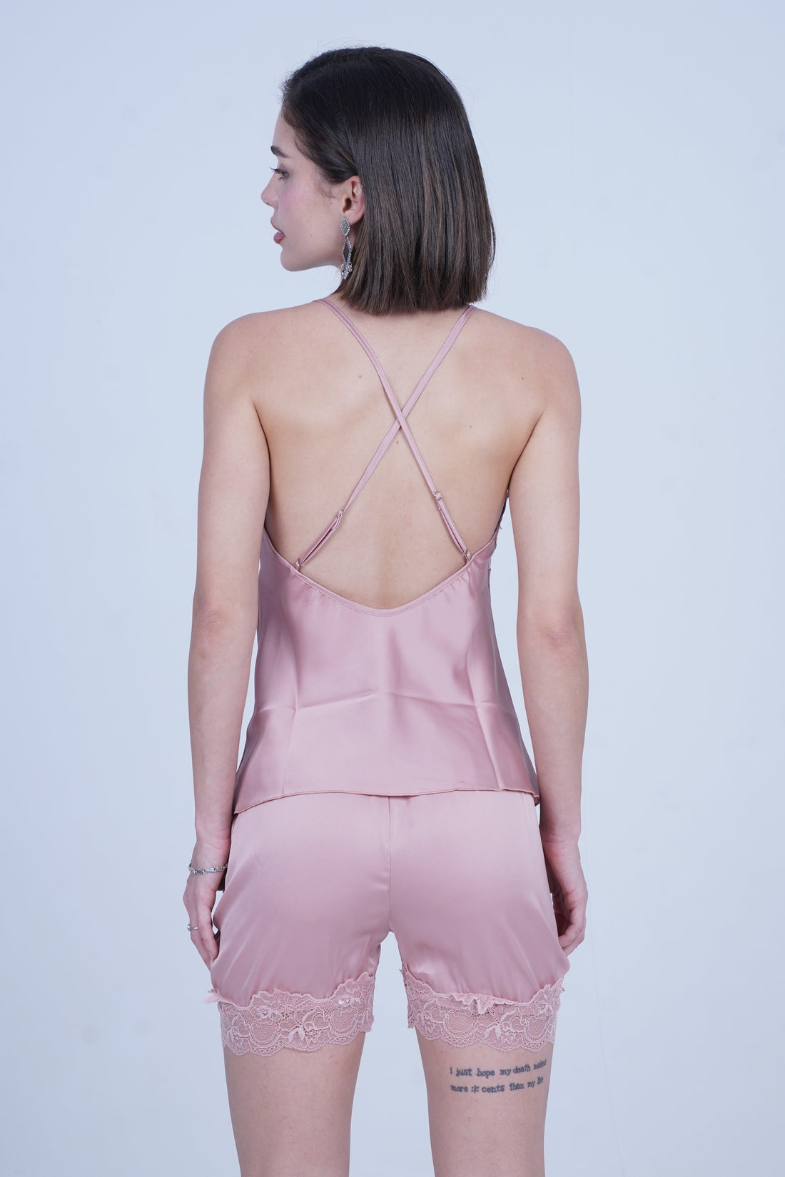 AXTZH Chic 2-Piece Nightwear Set with Strappy Top and Sheer Shorts for Effortless Elegance X2377-ROSE-A4S