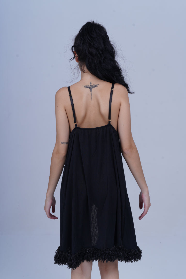 AXTZH Luxury Nightwear for Women with Sensual Fit and Intricate Edge Finishes X2424-BLACK-F1L