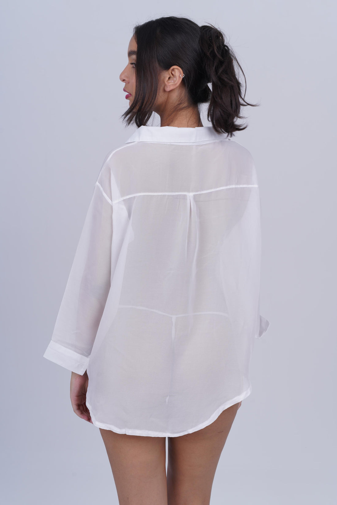 AXTZH One-Piece Women’s Nightwear Shirt Dress with Button-Down Front and Lace Sleeve Detailing X7684-WHITE-G1G